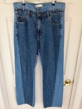 ZARA Two-Tone Blue Women’s Straight-Leg Jeans